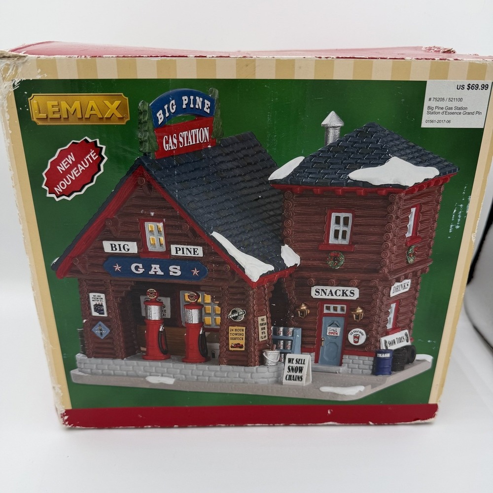 Vintage Lemax Big Pine Gas Station Lighted Village Building